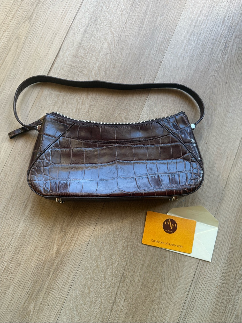 Vintage Monsac Croc-Embossed Shoulder Bag